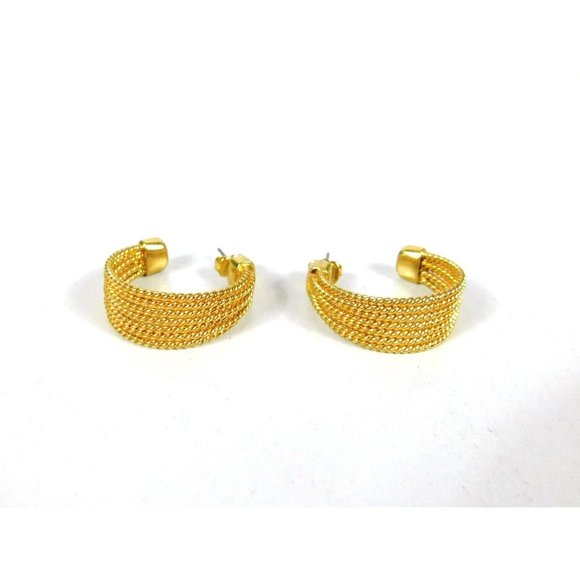 7 Row Hoop Gold Tone Rope Style Push Back Pierced Earrings Womens Jewelry - Picture 6 of 8